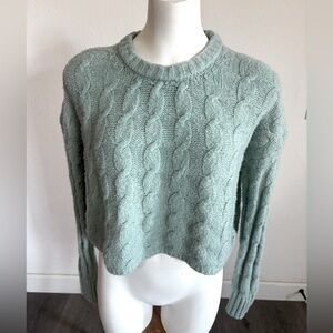 Pink Rose Cable Knit Green Sweater